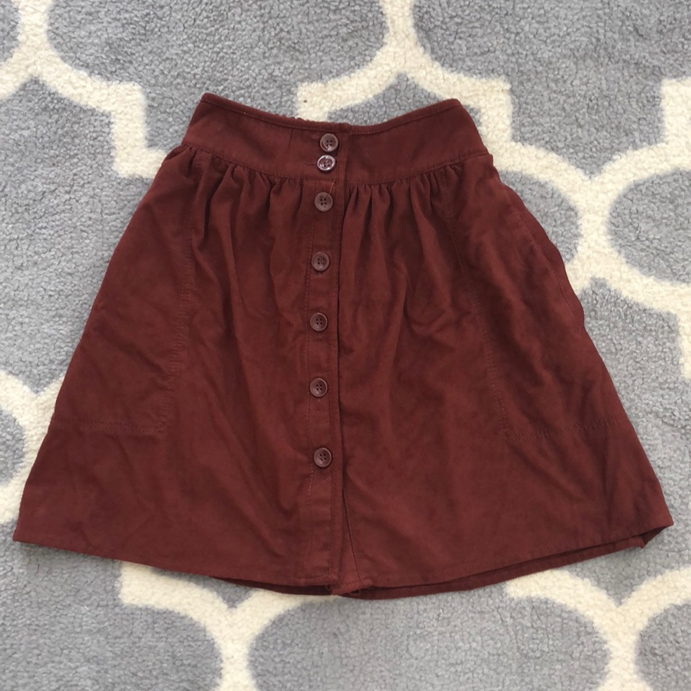 Faux Suede Brown Button Up Flare Soft Skirt